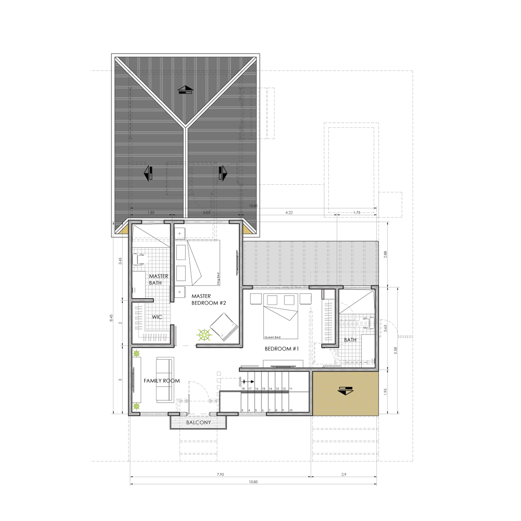 Sanctuary Boutique Residences Model Home A 3-bedroom floor plan, 684.92 sq ft second floor with private pool, Golfito Costa Rica