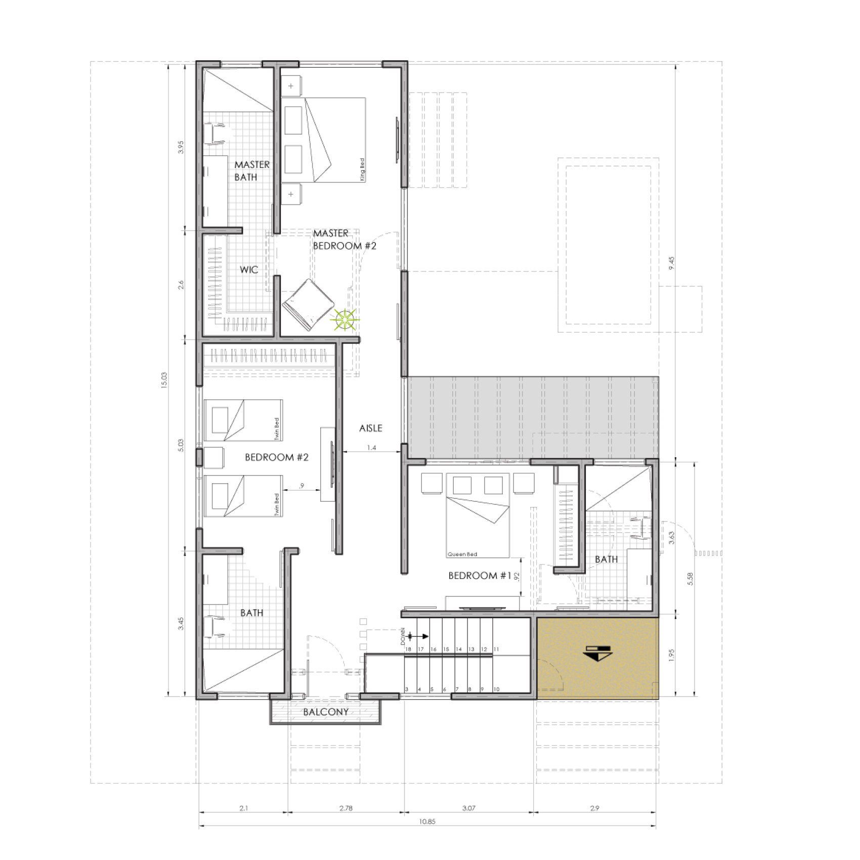 Sanctuary Boutique Residences Model Home A 4-bedroom flex floor plan, second floor layout, Golfito Costa Rica