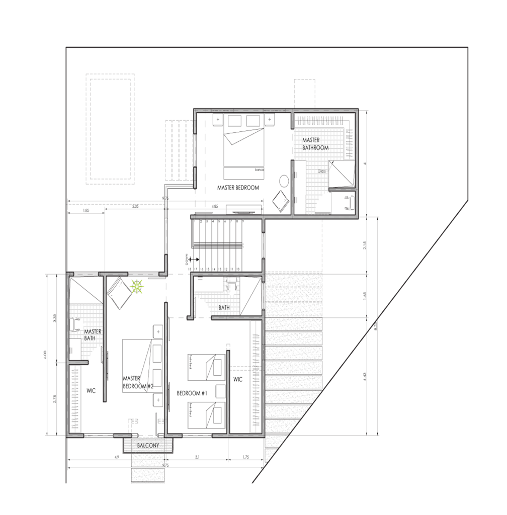 Sanctuary Boutique Residences Model Home C 4-bedroom floor plan, second floor layout with balcony, Golfito Costa Rica