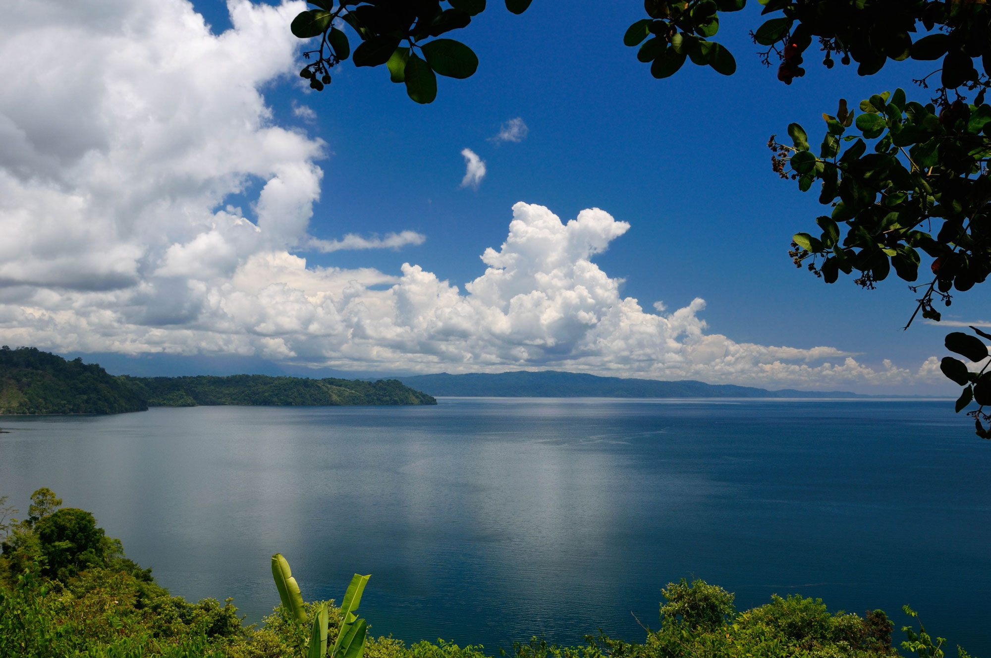 Panoramic view of calm Golfo Dulce waters, Golfito Costa Rica