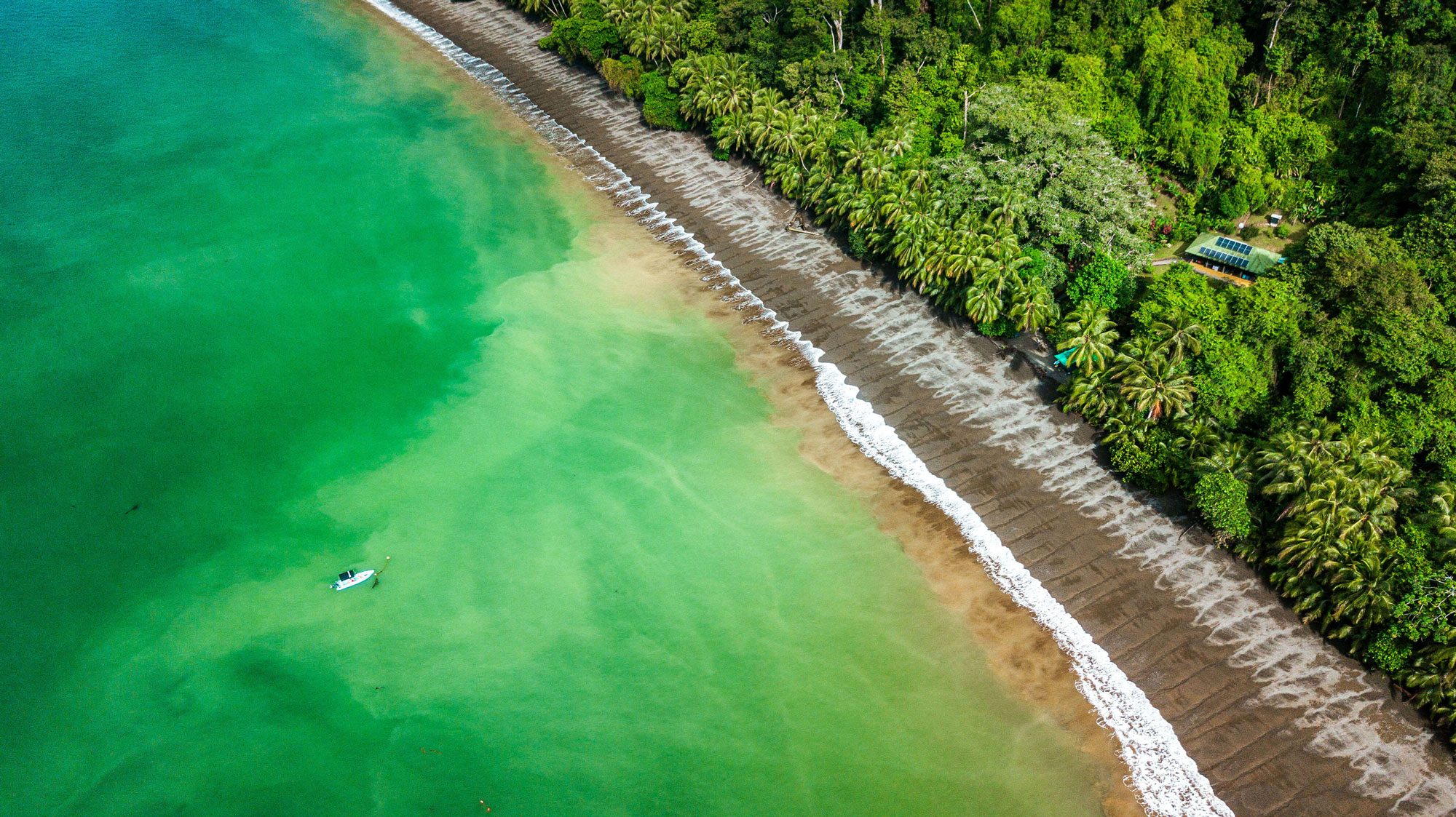 Aerial view of Golfo Dulce bay at dusk, Southern Zone Costa Rica